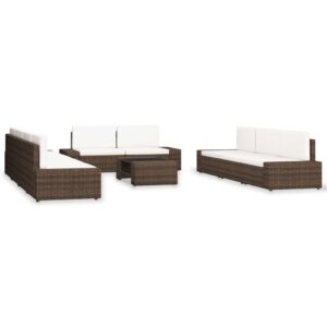 10 Piece Garden Lounge Set Poly Rattan Brown