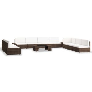 10 Piece Garden Lounge Set Poly Rattan Brown