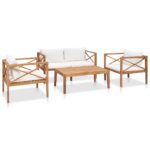 4 Piece Garden Lounge Set with Cushions Solid Teak Wood