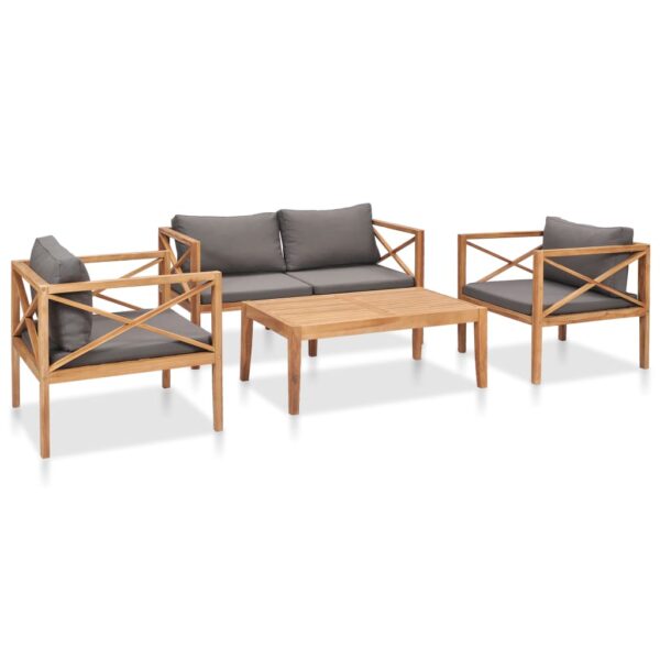 4 Piece Garden Lounge Set with Cushions Solid Wood Teak