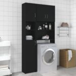 Black Engineered Wood Washing Machine Cabinet Set Storage Organizer Bathroom