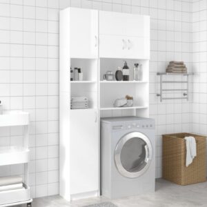 Washing Machine Cabinet Set High Gloss White Engineered Wood