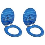 WC Toilet Seats with Soft Close Lid 2 pcs MDF Blue Water Drop Design