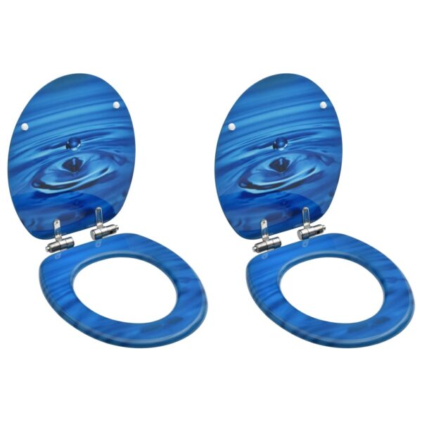 WC Toilet Seats with Soft Close Lid 2 pcs MDF Blue Water Drop Design