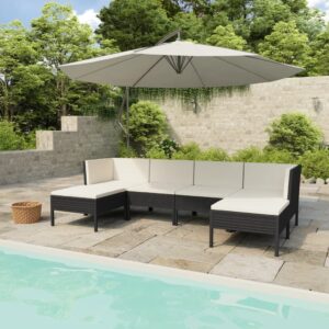 6 Piece Garden Lounge Set with Cushions Poly Rattan Black