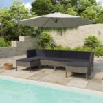 6 Piece Garden Lounge Set with Cushions Poly Rattan Grey