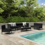 9 Piece Garden Lounge Set with Cushions Poly Rattan Black