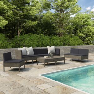 9 Piece Garden Lounge Set with Cushions Poly Rattan Grey