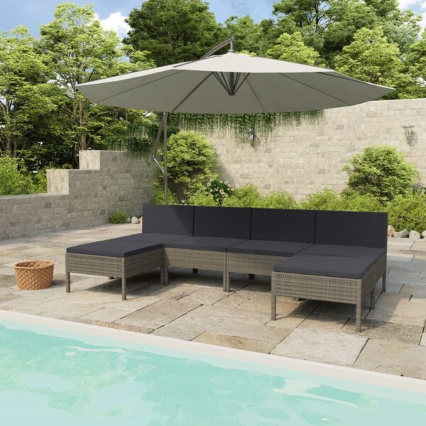 6 Piece Garden Lounge Set with Cushions Poly Rattan Grey