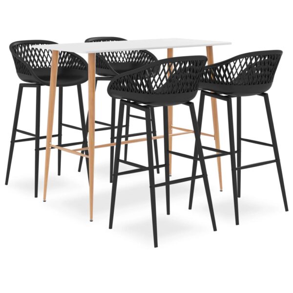 Modern Contemporary White Black Bar Set with MDF Table Metal Legs Low Back Stools