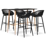 Modern Contemporary Black Bar Set with MDF Tabletop Metal Legs & Ergonomic Stools