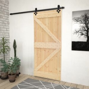 Solid Pine Wood Sliding Door with Natural Finish and Hardware Kit Included