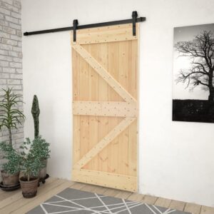 Solid Pine Wood Sliding Door with Natural Finish and Sturdy Hardware Kit