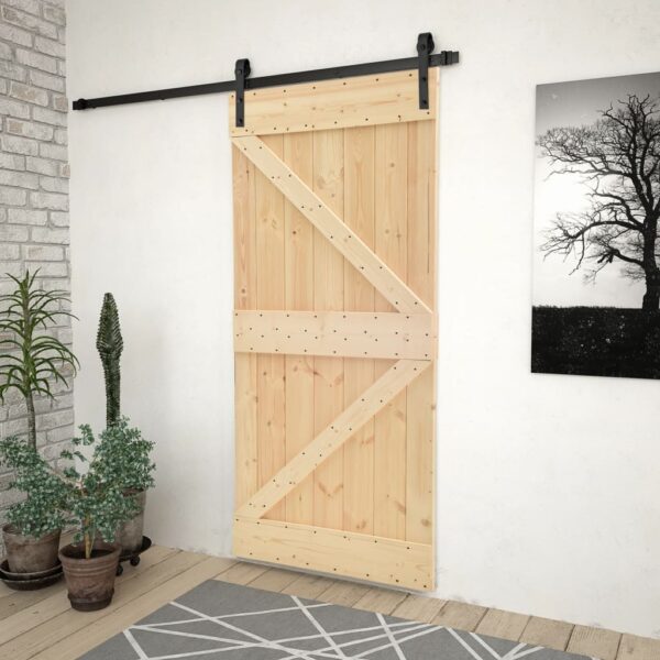 Solid Pine Wood Sliding Door with Natural Finish and Hardware Kit Included