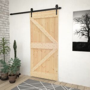 Solid Pine Wood Sliding Door with Natural Finish and Sturdy Hardware Kit