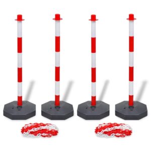 Traffic Control Chain Post Set Red White with Water Sand Fillable Bases Portable