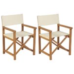 Folding Director Chairs Set of Two Solid Teak Wood Outdoor Patio Garden Cream