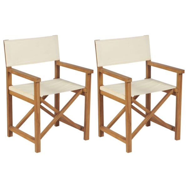 Folding Director Chairs Set of Two Solid Teak Wood Outdoor Patio Garden Cream