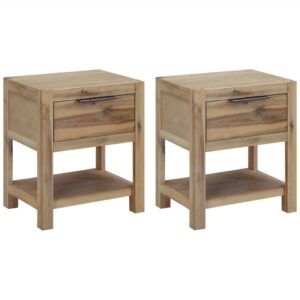 Rustic Solid Wood Nightstands Set of Two with Drawer and Shelf Storage