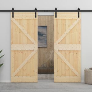 Sliding Door with Hardware Set 80x210 cm Solid Pine Wood