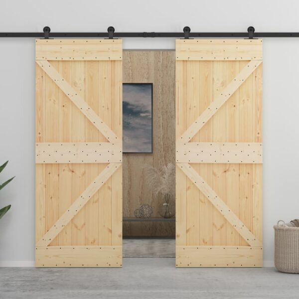 Sliding Door with Hardware Set 100x210 cm Solid Pine Wood