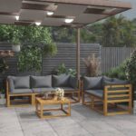 6 Piece Garden Lounge Set with Cushion Solid Acacia Wood