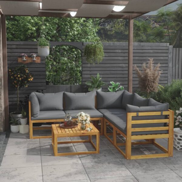 6 Piece Garden Lounge Set with Cushion Solid Acacia Wood