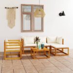 6 Piece Garden Lounge Set with Cushion Cream Solid Acacia Wood