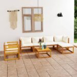 7 Piece Garden Lounge Set with Cushion Cream Solid Acacia Wood