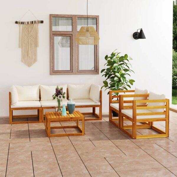 6 Piece Garden Lounge Set with Cushion Cream Solid Acacia Wood