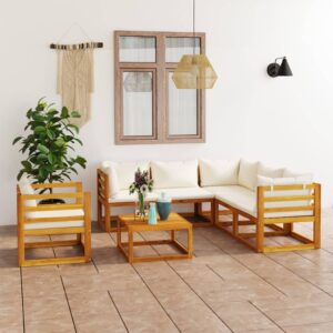 7 Piece Garden Lounge Set with Cushion Cream Solid Acacia Wood