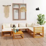 8 Piece Garden Lounge Set with Cushion Cream Solid Acacia Wood