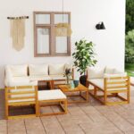 10 Piece Garden Lounge Set with Cushion Cream Solid Acacia Wood