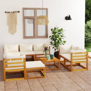 10 Piece Garden Lounge Set with Cushion Cream Solid Acacia Wood