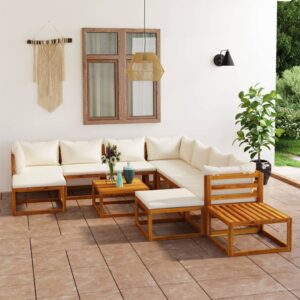 12 Piece Garden Lounge Set with Cushion Cream Solid Acacia Wood