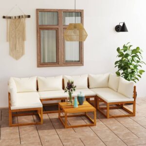 7 Piece Garden Lounge Set with Cushion Cream Solid Acacia Wood