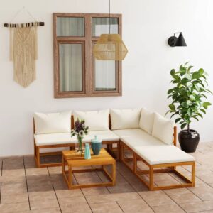 6 Piece Garden Lounge Set with Cushion Cream Solid Acacia Wood