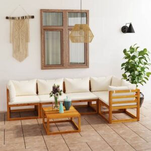 6 Piece Garden Lounge Set with Cushion Cream Solid Acacia Wood