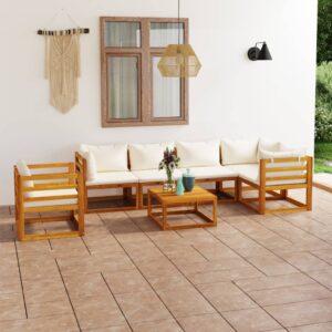 7 Piece Garden Lounge Set with Cushion Cream Solid Acacia Wood