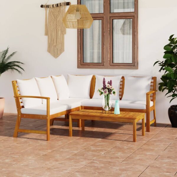 4 Piece Garden Lounge Set with Cushion Cream Solid Acacia Wood