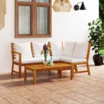 4 Piece Garden Lounge Set with Cushion Cream Solid Acacia Wood