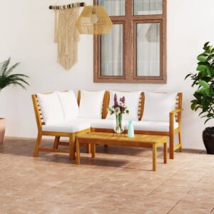 4 Piece Garden Lounge Set with Cushion Cream Solid Acacia Wood