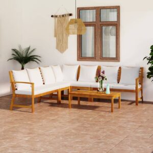 6 Piece Garden Lounge Set with Cushion Cream Solid Acacia Wood