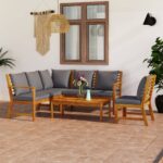 5 Piece Garden Lounge Set with Cushion Solid Acacia Wood