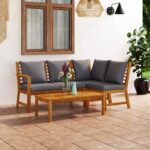 4 Piece Garden Lounge Set with Cushion Solid Acacia Wood