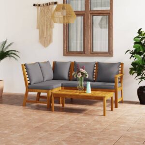 4 Piece Garden Lounge Set with Cushion Solid Acacia Wood