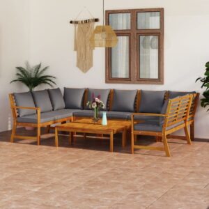 9 Piece Garden Lounge Set with Cushion Solid Acacia Wood