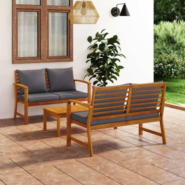 3 Piece Garden Lounge Set with Cushion Solid Acacia Wood