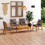 5 Piece Garden Lounge Set with Cushion Solid Acacia Wood