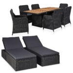 9 Piece Outdoor Dining Set Poly Rattan Black